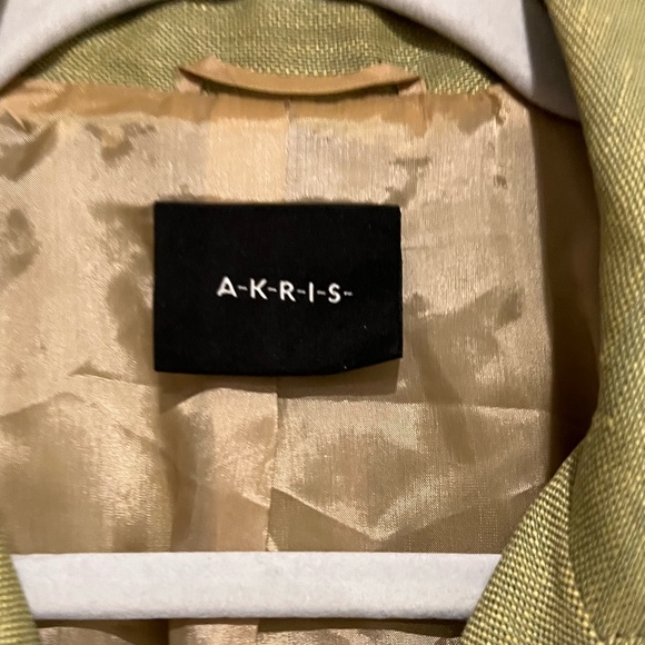 AKRIS Light Green Tan Linen & Silk Asymetrical Button Up Blazer Jacket SZ4 - Picture 6 of 7